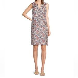 J. McLaughlin Rue Coral/Blue Linen Floral Sleeveless Shift Dress XL NEW $218